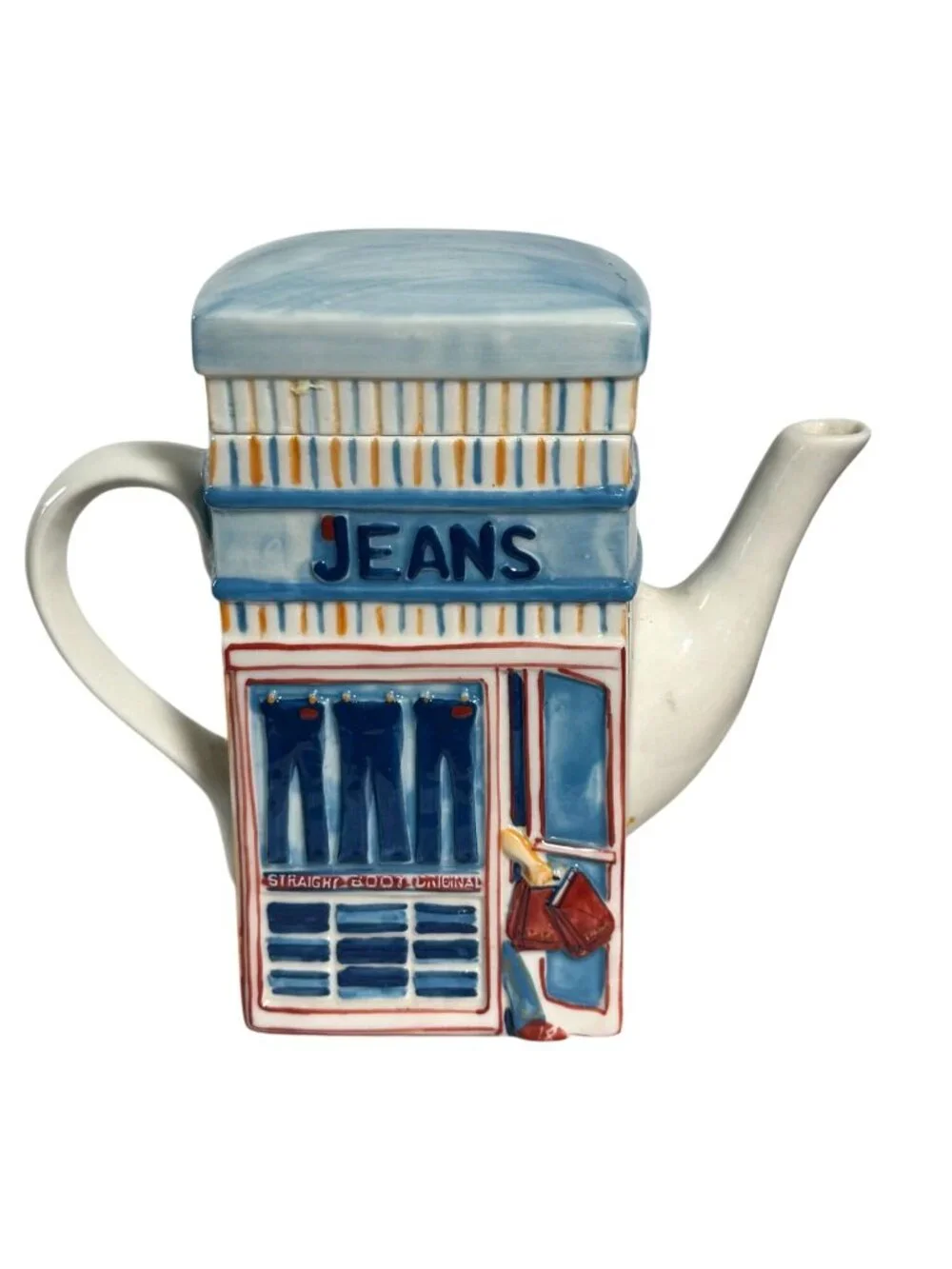 Ceramic Jeans & Tees Storefront Teapot By MSRF Inc Hand Wash Only